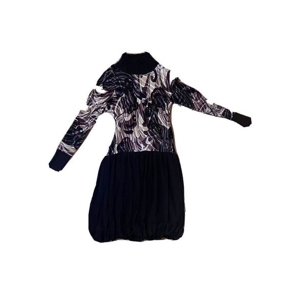 Alberto Makali Medium Beaded Turtleneck Midi Sweater Dress Brown 3D Stretch NWOT - Picture 6 of 8